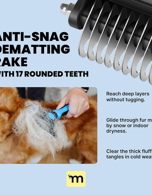 Load image into Gallery viewer, Dog Grooming Brush for Shedding - 2 in 1 Deshedding Tool and Undercoat Rake for Long and Short Haired Dogs with Double Coat - Dematting Comb and Pet Hair Deshedder Supplies (Large, Blue)
