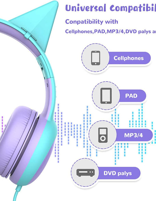 Load image into Gallery viewer, Kids Headphones with Limited Volume, Cat Ear Toddler Headphones, Wired Headphone over Ear for Boys and Girls,Stereo Sound Foldable 3.5Mm Headset for Children
