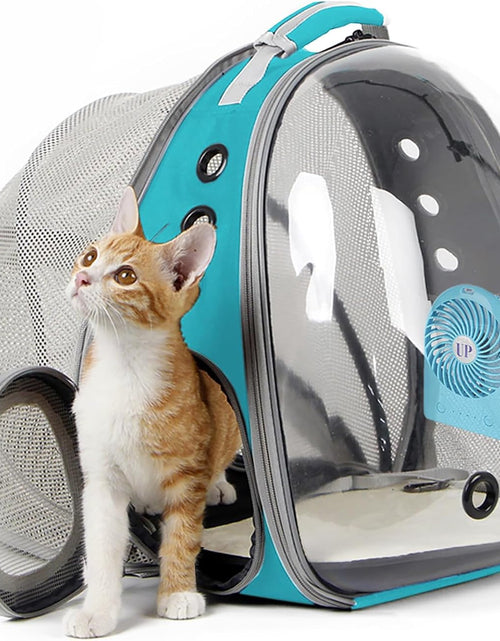 Load image into Gallery viewer, Cat Travel Backpack with Fan, Fit up to 20 Lbs, Space Capsule Astronaut Clear Bubble Window Pet Backpack for Kitten and Small Puppy (Green, Back Extension + Fan)
