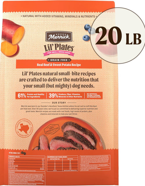 Load image into Gallery viewer, Lil' Plates Small Breed Dog Food, Grain Free Real Texas Beef and Sweet Potato Recipe, Small Dog Food - 20 Lb Bag
