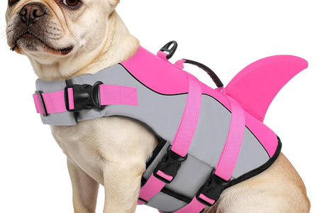 Dog Life Jacket Ripstop Shark Dog Safety Vest Adjustable Preserver with High Buoyancy and Durable Rescue Handle for Small,Medium,Large Dogs, Pink Shark X-Small