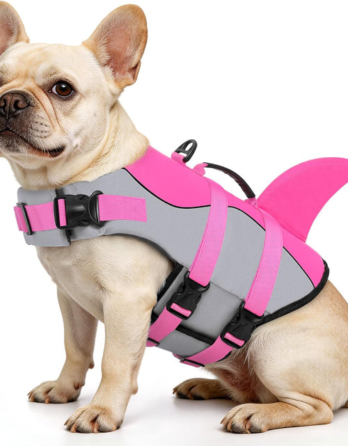 Load image into Gallery viewer, Dog Life Jacket Ripstop Shark Dog Safety Vest Adjustable Preserver with High Buoyancy and Durable Rescue Handle for Small,Medium,Large Dogs, Pink Shark X-Small
