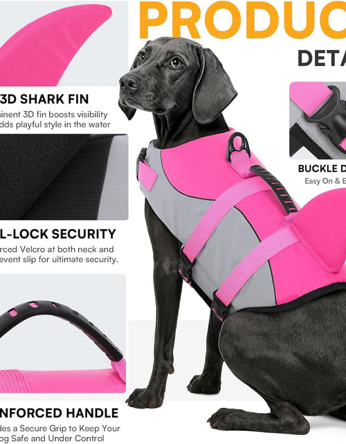 Load image into Gallery viewer, Dog Life Jacket Ripstop Shark Dog Safety Vest Adjustable Preserver with High Buoyancy and Durable Rescue Handle for Small,Medium,Large Dogs, Pink Shark X-Small
