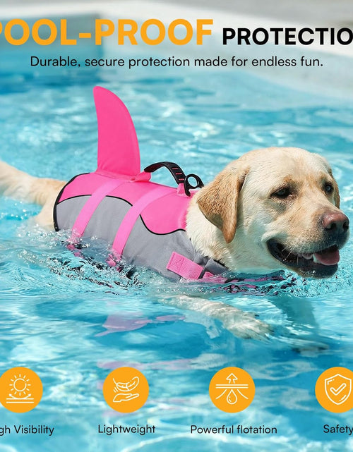 Load image into Gallery viewer, Dog Life Jacket Ripstop Shark Dog Safety Vest Adjustable Preserver with High Buoyancy and Durable Rescue Handle for Small,Medium,Large Dogs, Pink Shark X-Small
