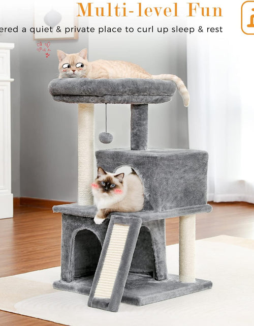 Load image into Gallery viewer, 34 Inches Cat Tree Multilevel Cat Tower with Double Condos, Spacious Perch, Fully Wrapped Scratching Sisal Post and Replaceable Dangling Balls Gray
