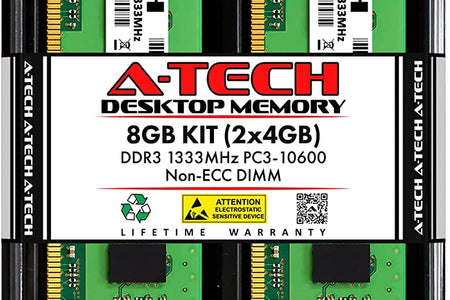 RAM 8GB Kit (2X4Gb) DDR3 1333 Mhz PC3-10600 DIMM - Desktop Computer Memory - CL9 240-Pin UDIMM Non-Ecc Unbuffered Upgrade Modules