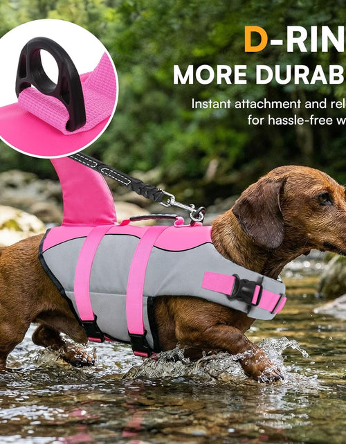 Load image into Gallery viewer, Dog Life Jacket Ripstop Shark Dog Safety Vest Adjustable Preserver with High Buoyancy and Durable Rescue Handle for Small,Medium,Large Dogs, Pink Shark X-Small
