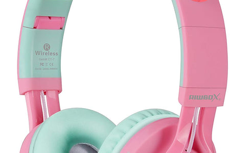 CT-7 Cat Ear Bluetooth Headphones, LED Light up Bluetooth Wireless over Ear Headphones with Microphone and Volume Control for Travel/School/Smartphones/Laptop/Pc/Tv (Pink&Green)