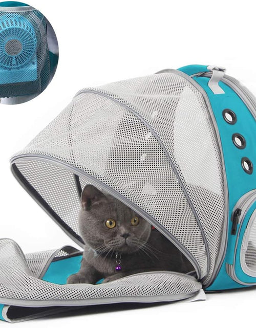 Load image into Gallery viewer, Cat Travel Backpack with Fan, Fit up to 20 Lbs, Space Capsule Astronaut Clear Bubble Window Pet Backpack for Kitten and Small Puppy (Green, Back Extension + Fan)
