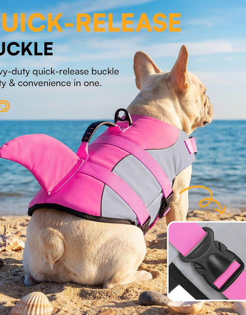 Load image into Gallery viewer, Dog Life Jacket Ripstop Shark Dog Safety Vest Adjustable Preserver with High Buoyancy and Durable Rescue Handle for Small,Medium,Large Dogs, Pink Shark X-Small
