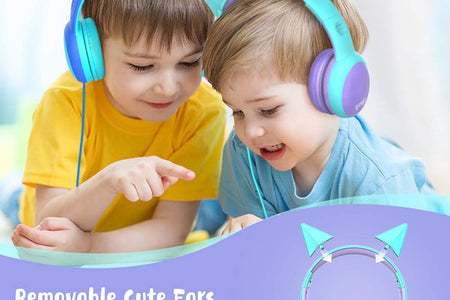 Kids Headphones with Limited Volume, Cat Ear Toddler Headphones, Wired Headphone over Ear for Boys and Girls,Stereo Sound Foldable 3.5Mm Headset for Children
